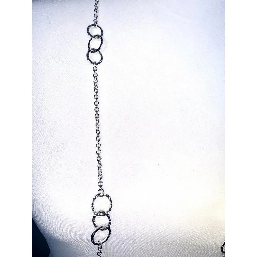 Banana Republic Hammered Silver Interlocking Rings Long Statement Necklace